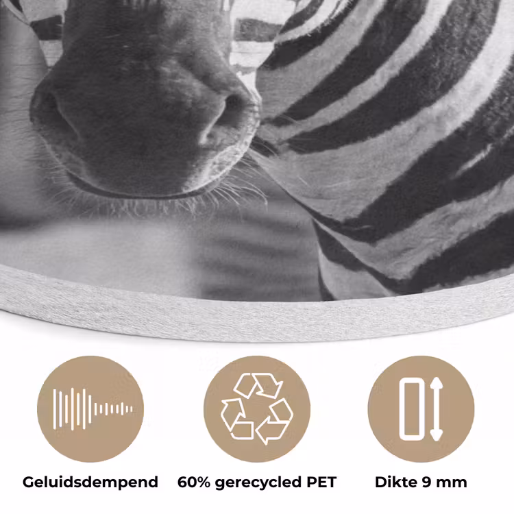 Zebra's - Zwart - Wit Akoestische PET Vilt - Rond klein -closeup_NL