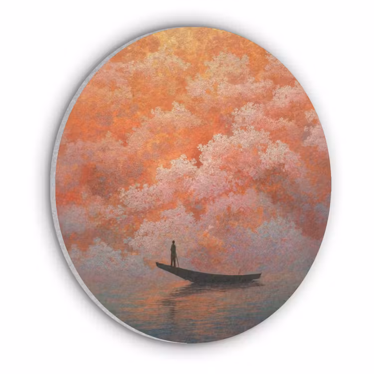 Zee - Boot - Wolken - Oranje Akoestische PET Vilt - Rond klein -3d