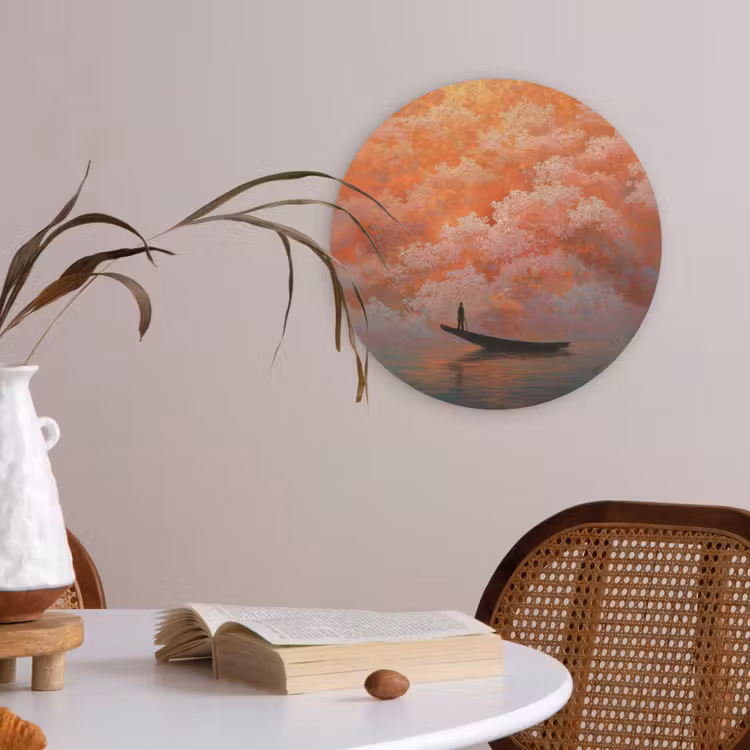 Zee - Boot - Wolken - Oranje Akoestische PET Vilt - Rond klein -sfeer3