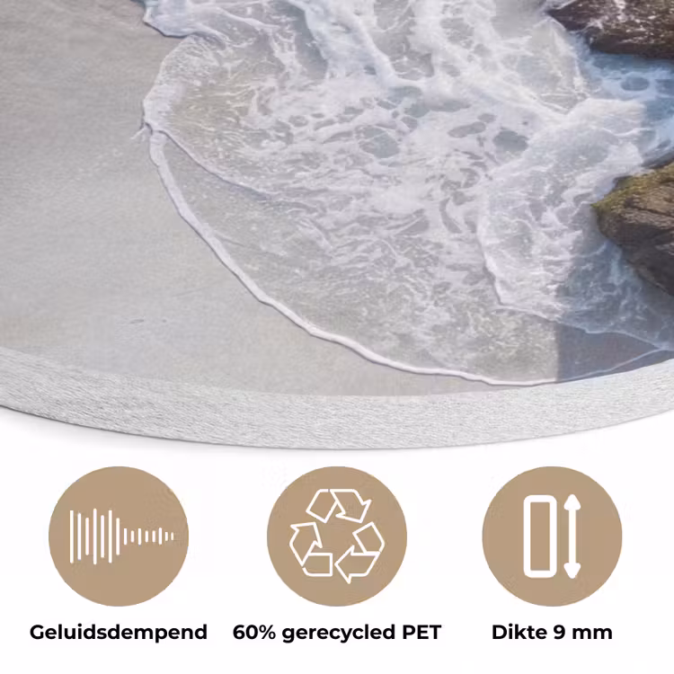 Zee - Golf - Strand - Natuur - Blauw Akoestische PET Vilt - Rond klein -closeup_NL