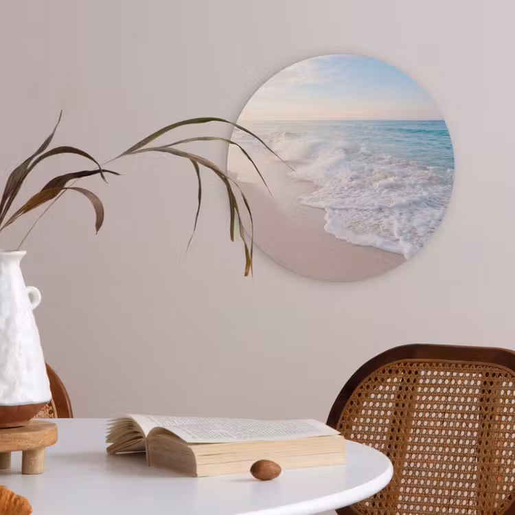 Zee - Golven - Strand - Natuur - Wit Akoestische PET Vilt - Rond klein -sfeer3