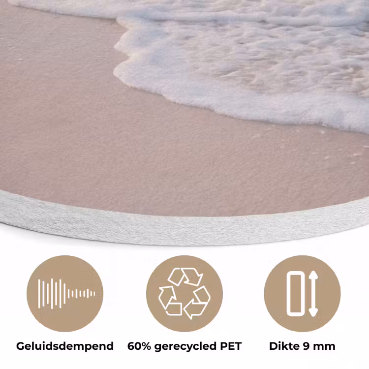 Zee - Golven - Strand - Natuur - Wit Akoestische PET Vilt - Rond klein -closeup_NL
