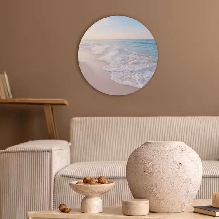 Zee - Golven - Strand - Natuur - Wit Akoestische PET Vilt - Rond klein -sfeer1