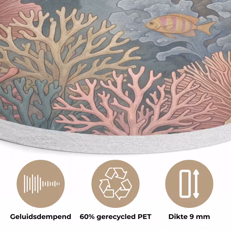 Zee - Koraal - Vis - Natuur - Kleurrijk Akoestische PET Vilt - Rond klein -closeup_NL