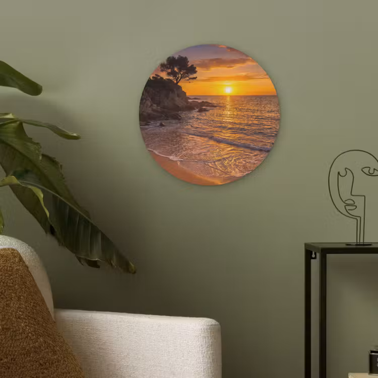 Zee - Kust - Zonsondergang - Natuur - Oranje Akoestische PET Vilt - Rond klein -sfeer2