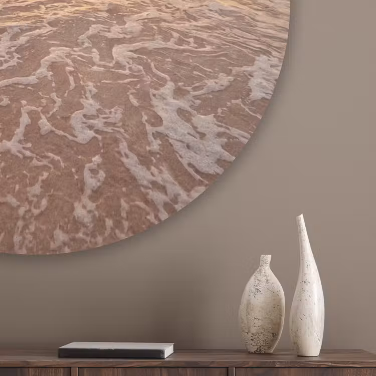 Zee - Kustlijn - Wolken - Landschap - Oranje Akoestische PET Vilt - Rond klein -sfeer5_closeup