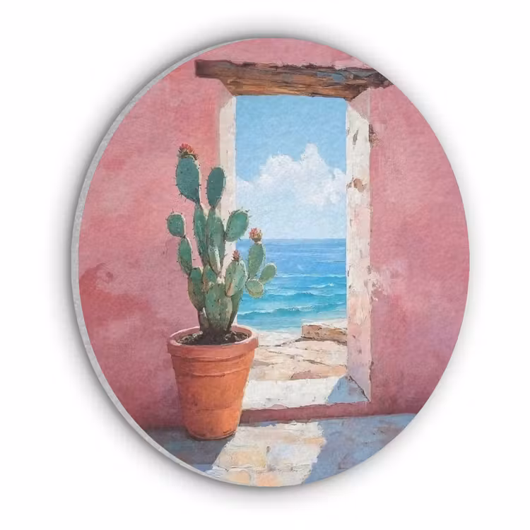 Zee - Roze - Cactus Akoestische PET Vilt - Rond klein -3d