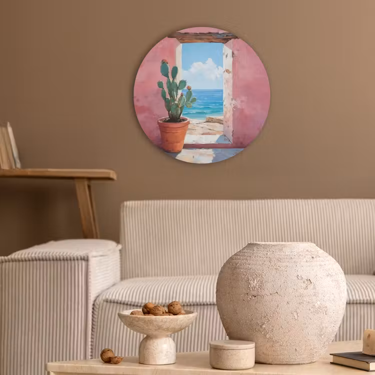 Zee - Roze - Cactus Akoestische PET Vilt - Rond klein -sfeer1