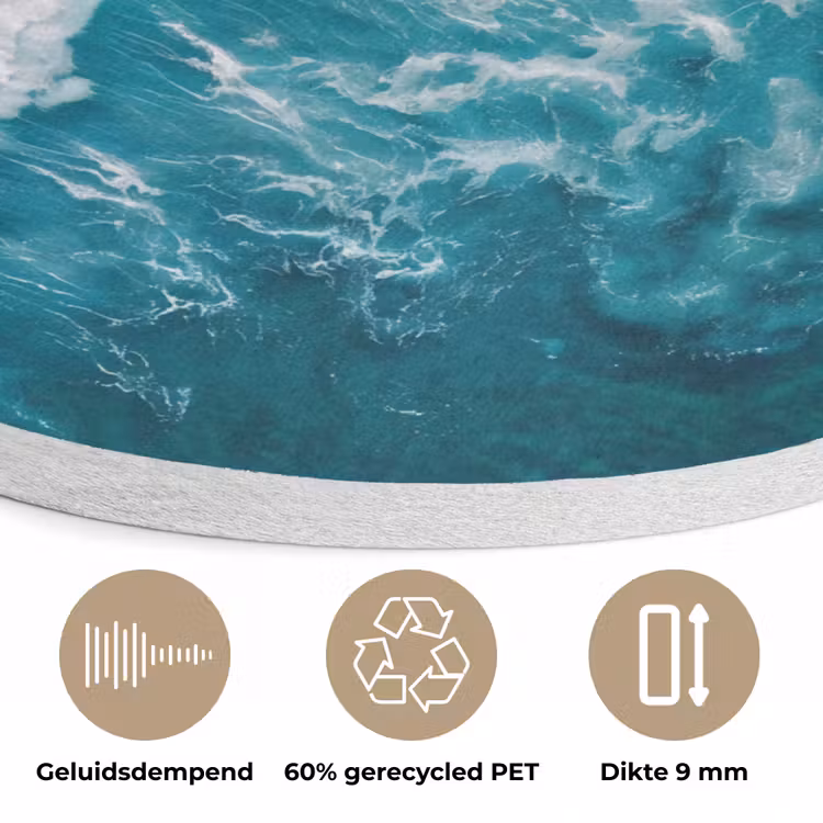 Zee - Strand - Golven - Natuur - Blauw Akoestische PET Vilt - Rond klein -closeup_NL
