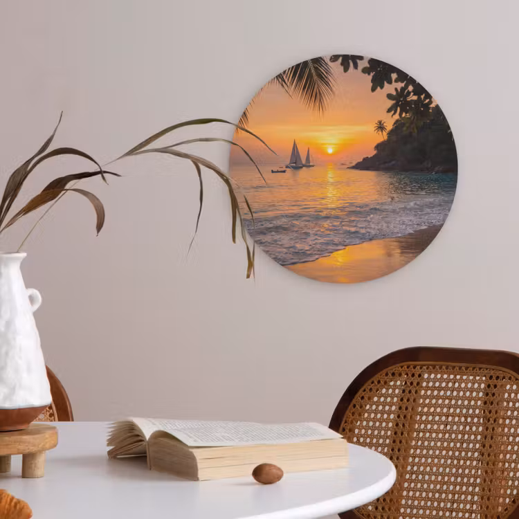 Zee - Zonsondergang - Boot - Natuur - Oranje Akoestische PET Vilt - Rond klein -sfeer3