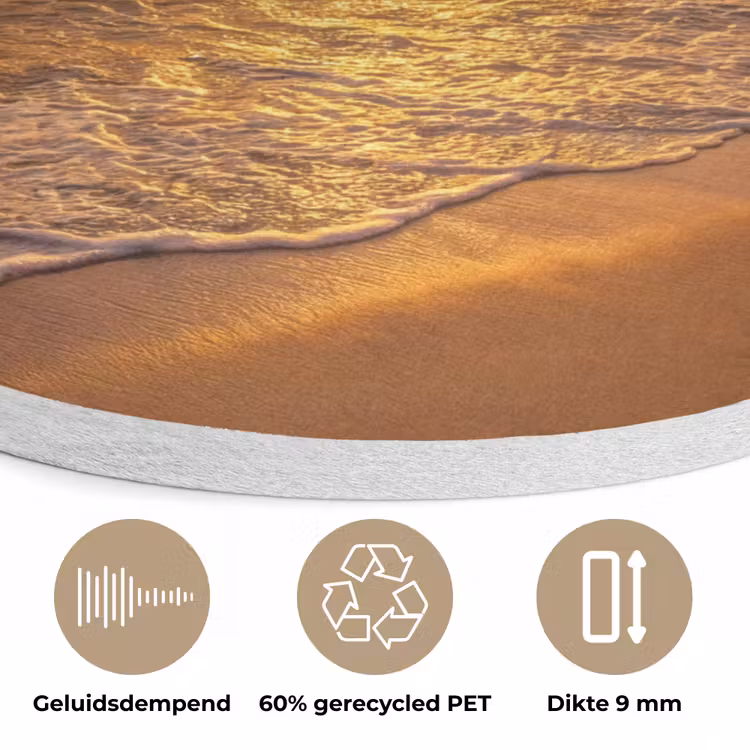 Zee - Zonsondergang - Golven - Kust - Oranje Akoestische PET Vilt - Rond klein -closeup_NL
