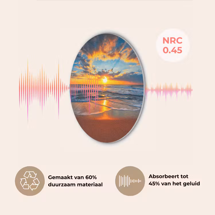 Zee - Zonsondergang - Strand - Wolken - Oranje Akoestische PET Vilt - Rond klein -USP_NL