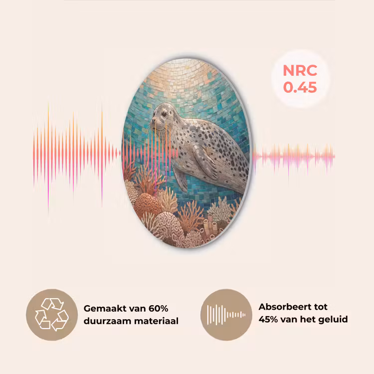 Zeehond - Mozaïek - Onderwater - Dieren - Blauw Akoestische PET Vilt - Rond klein -USP_NL