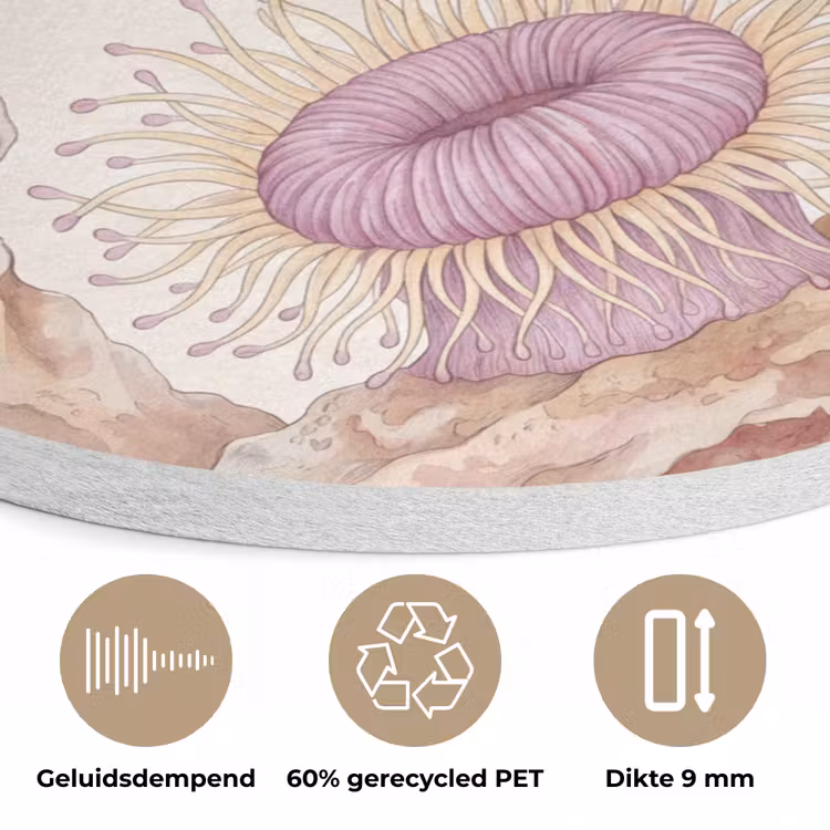 Zeeleven - Koraal - Onderwater - Illustratie - Kleurrijk Akoestische PET Vilt - Rond klein -closeup_NL