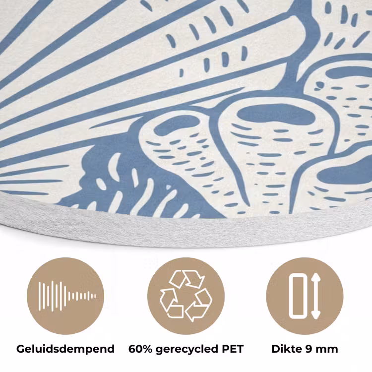 Zeeleven - Koraal - Schelp - Vis - Illustratie - Onderwater Akoestische PET Vilt - Rond klein -closeup_NL