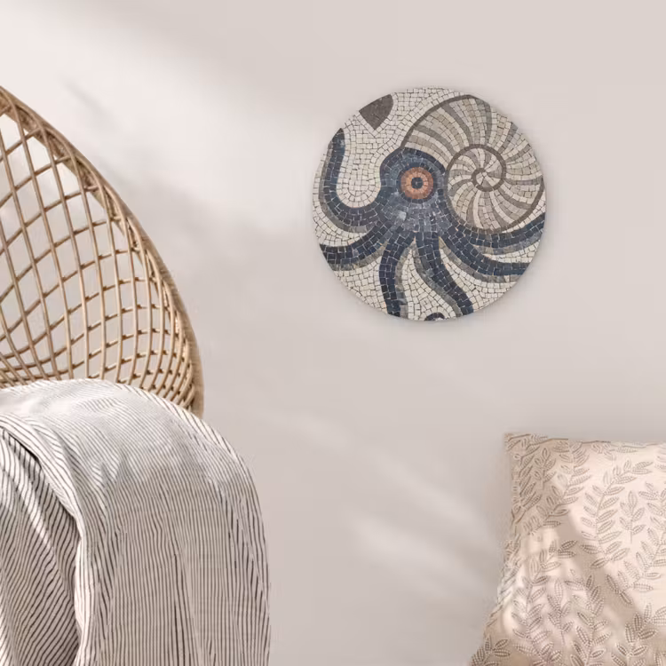 Zeeleven - Mozaïek - Kunst - Vintage - Beige Akoestische PET Vilt - Rond klein -sfeer4