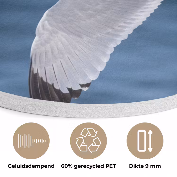 Zeemeeuw - Oceaan - Blauw Akoestische PET Vilt - Rond klein -closeup_NL