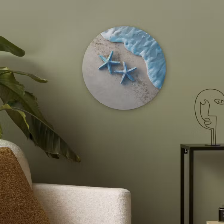 Zeesterren - Zand - Zee - Blauw Akoestische PET Vilt - Rond klein -sfeer2