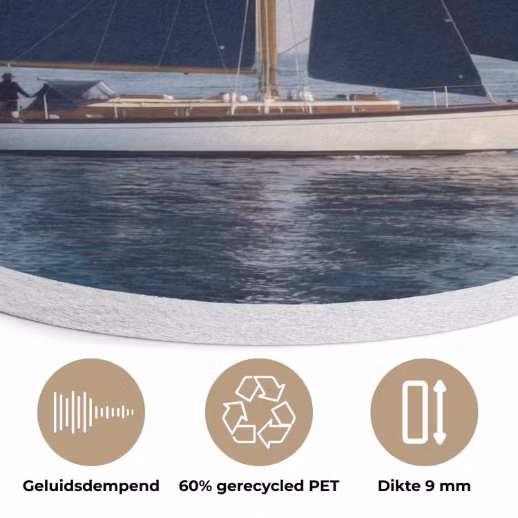 Zeilboot - Zee - Blauw Akoestische PET Vilt - Rond klein -closeup_NL