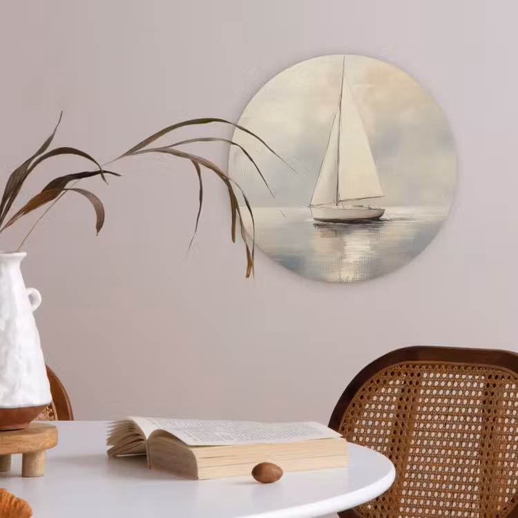 Zeilschip - Zee - Bewolkt Akoestische PET Vilt - Rond klein -sfeer3