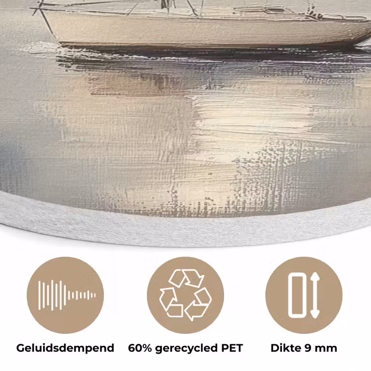 Zeilschip - Zee - Bewolkt Akoestische PET Vilt - Rond klein -closeup_NL