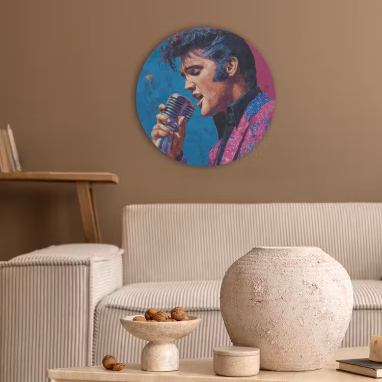 Zingende man - Glitterjas - Microfoon Akoestische PET Vilt - Rond klein -sfeer1