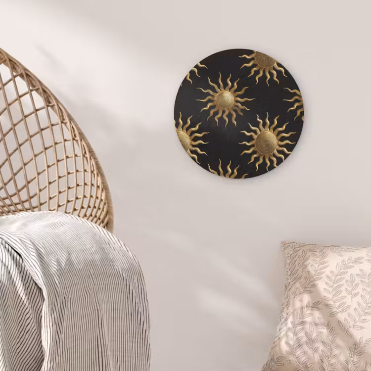 Zon - Patroon - Luxe - Goud - Zwart Akoestische PET Vilt - Rond klein 838 -sfeer4