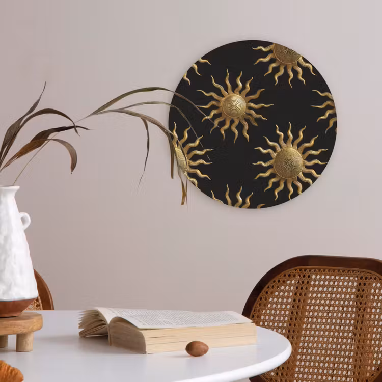 Zon - Patroon - Luxe - Goud - Zwart Akoestische PET Vilt - Rond klein 838 -sfeer3