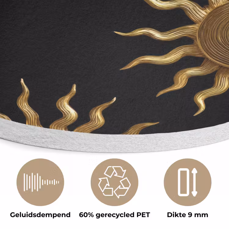 Zon - Patroon - Luxe - Goud - Zwart Akoestische PET Vilt - Rond klein 838 -closeup_NL