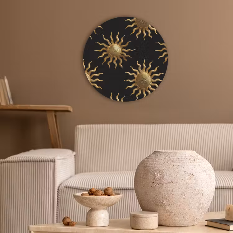 Zon - Patroon - Luxe - Goud - Zwart Akoestische PET Vilt - Rond klein 838 -sfeer1