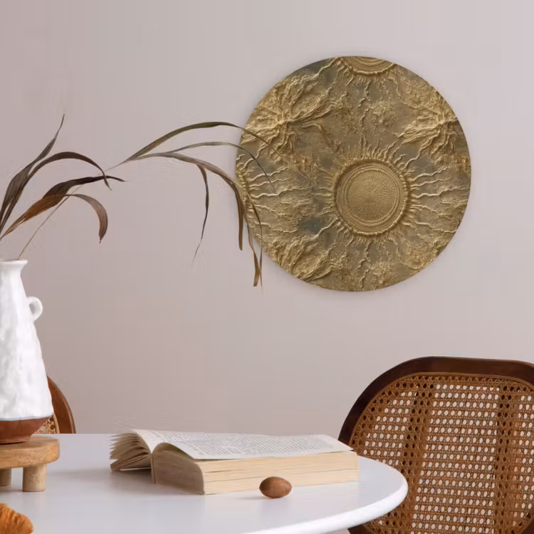 Zon - Reliëf - Antiek - Goud Akoestische PET Vilt - Rond klein 838 -sfeer3