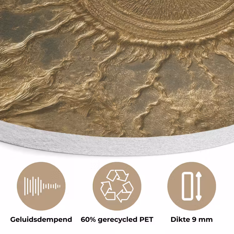 Zon - Reliëf - Antiek - Goud Akoestische PET Vilt - Rond klein 838 -closeup_NL
