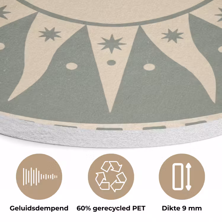 Zon - Sterren - Astrologie - Vintage - Groen Akoestische PET Vilt - Rond klein -closeup_NL