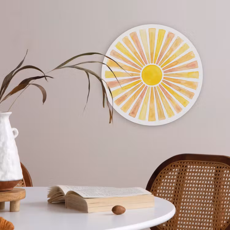 Zon - Stralen - Aquarel - Geel - Abstract Akoestische PET Vilt - Rond klein -sfeer3