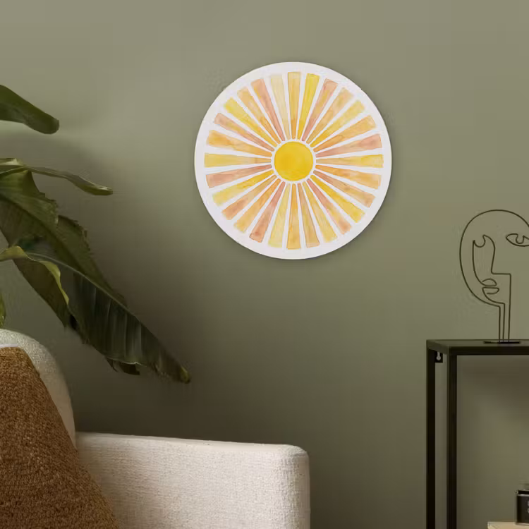 Zon - Stralen - Aquarel - Geel - Abstract Akoestische PET Vilt - Rond klein -sfeer2
