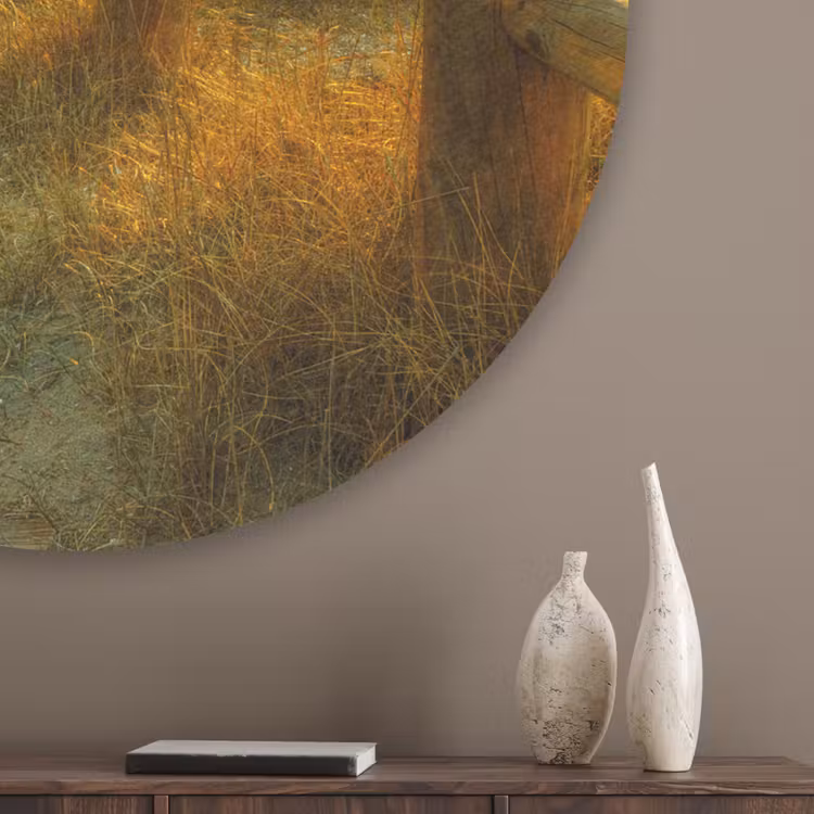 Zon - Strand - Duin - Horizon - Gras - Pad - Oranje Akoestische PET Vilt - Rond klein -sfeer5_closeup