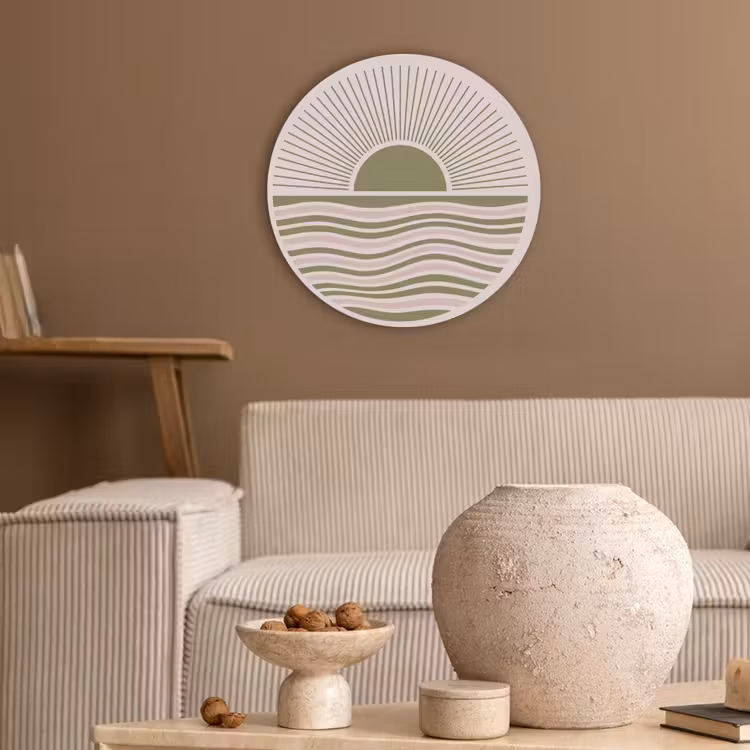 Zon - Zee - Abstract - Modern - Roze Akoestische PET Vilt - Rond klein -sfeer1