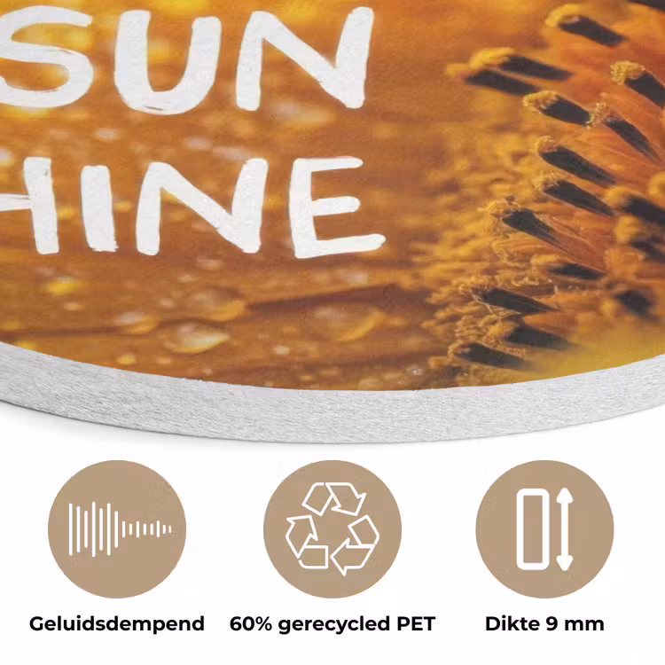Zonnebloem - Close up - Geel - Quote Akoestische PET Vilt - Rond klein -closeup_NL
