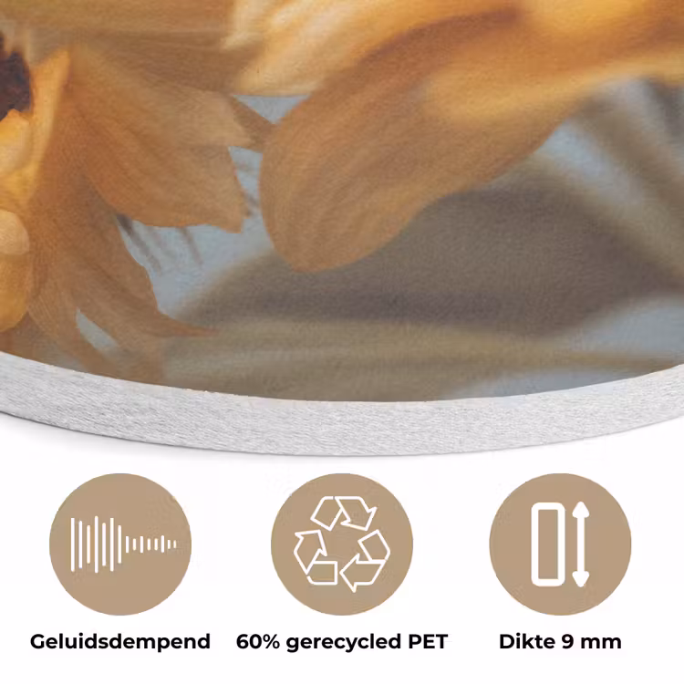 Zonnebloemen - Geel - Wazig Akoestische PET Vilt - Rond klein -closeup_NL