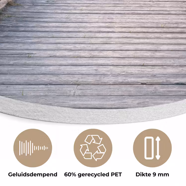 Zonsonderang - Zee - Pad - Gras - Duin - Vogels Akoestische PET Vilt - Rond klein -closeup_NL