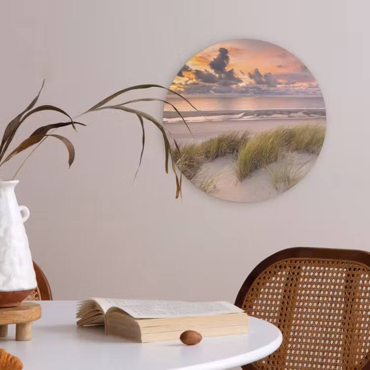 Zonsondergang - Duin - Strand - Planten - Zee Akoestische PET Vilt - Rond klein -sfeer3