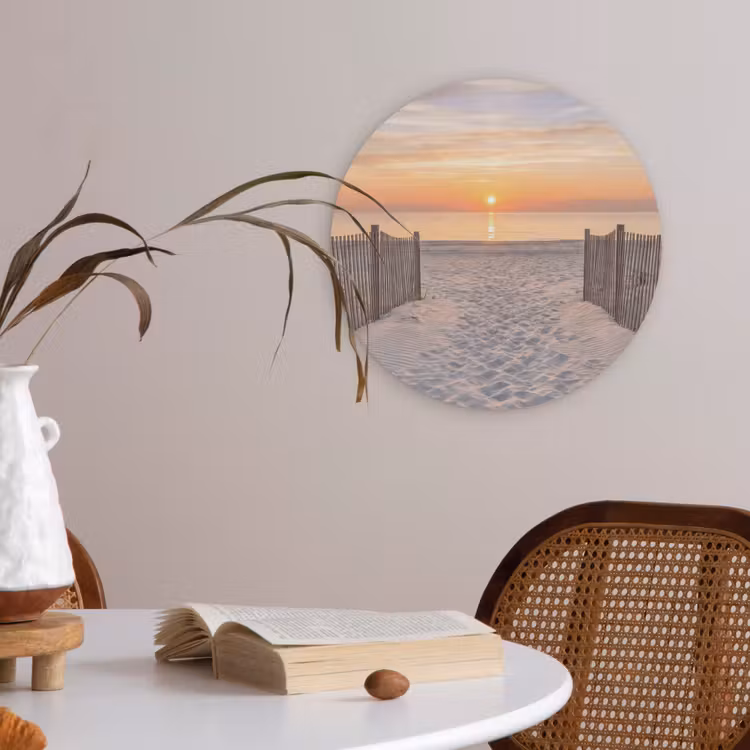 Zonsondergang - Strand - Zand Akoestische PET Vilt - Rond klein -sfeer3