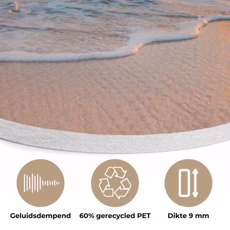 Zonsondergang - Strand - Zee - Zomer - Blauw Akoestische PET Vilt - Rond klein -closeup_NL