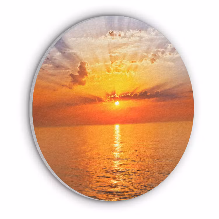 Zonsondergang - Zee - Lucht - Oranje - Horizon - Water Akoestische PET Vilt - Rond klein -3d