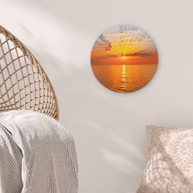 Zonsondergang - Zee - Lucht - Oranje - Horizon - Water Akoestische PET Vilt - Rond klein -sfeer4