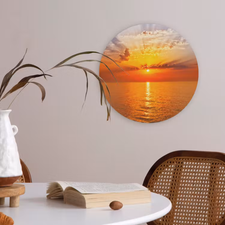 Zonsondergang - Zee - Lucht - Oranje - Horizon - Water Akoestische PET Vilt - Rond klein -sfeer3