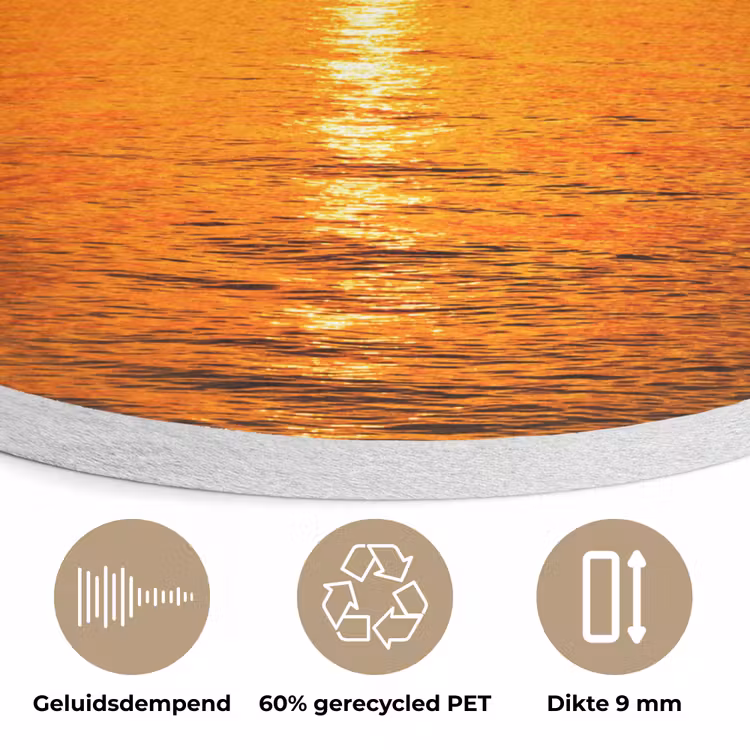 Zonsondergang - Zee - Lucht - Oranje - Horizon - Water Akoestische PET Vilt - Rond klein -closeup_NL