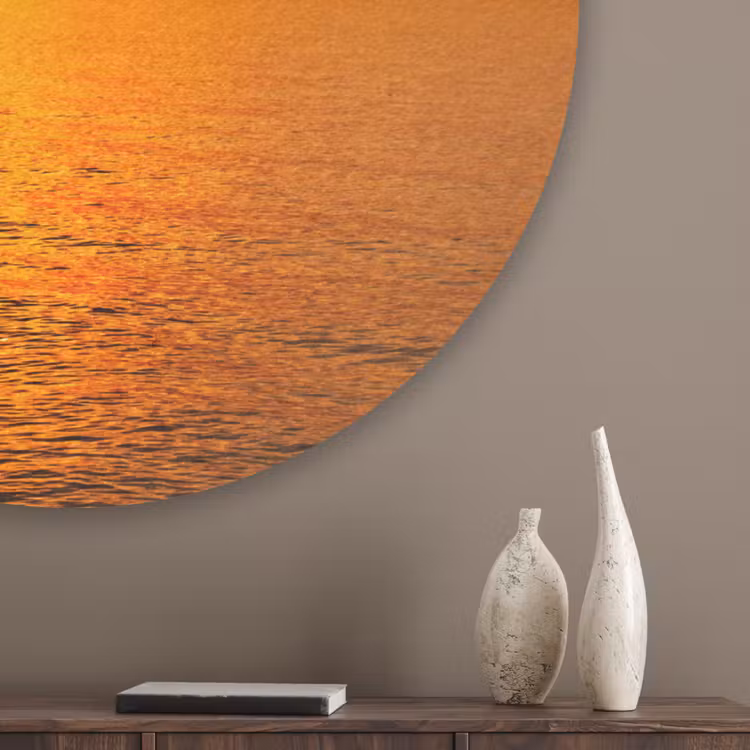 Zonsondergang - Zee - Lucht - Oranje - Horizon - Water Akoestische PET Vilt - Rond klein -sfeer5_closeup