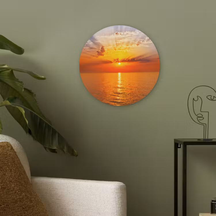Zonsondergang - Zee - Lucht - Oranje - Horizon - Water Akoestische PET Vilt - Rond klein -sfeer2