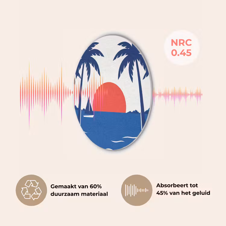 Zonsondergang - Zee - Palmboom - Tropisch - Modern Akoestische PET Vilt - Rond klein -USP_NL